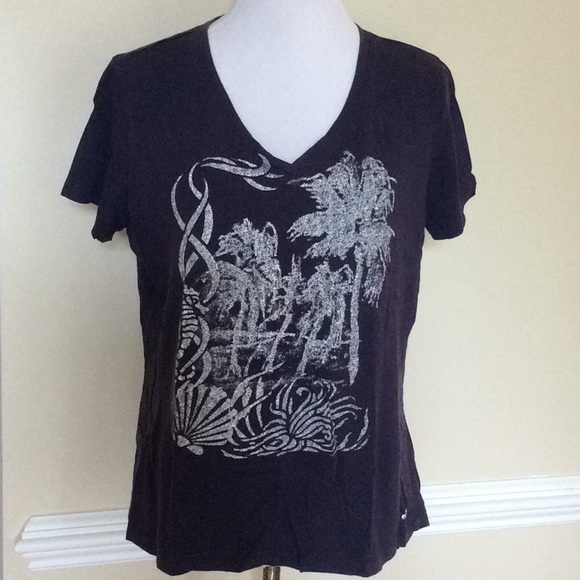 Three Hearts Tops - Three Hearts Navy Vneck tee with white graphics